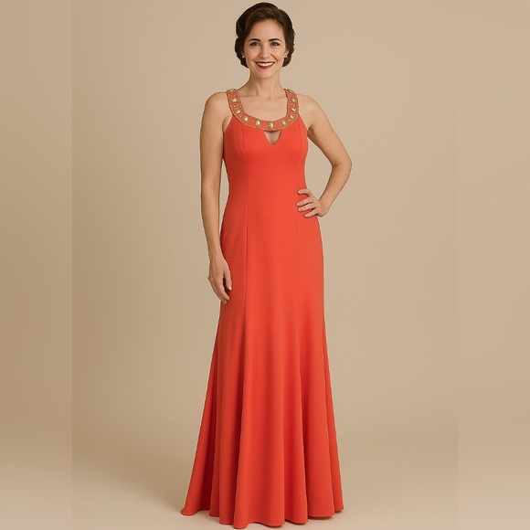 Vintage 80s 90s Y2k Maxi Dress Prom Homecoming Coral Pink Embellished Morgan Co. - Picture 1 of 8